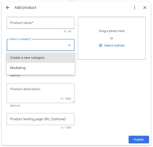 Add a new category for your product or select from the dropdown list.