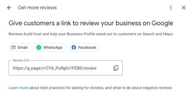 Reach out for customer reviews by sharing links