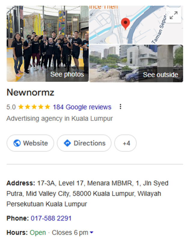 Newnormz’s Google Business Profile (GBP)
