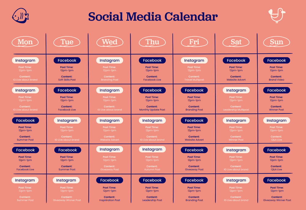 Example of social media monthly calendar content curation
