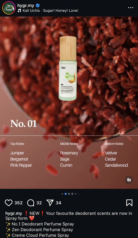 Hygr unique product features for scented deodorants social media content strategy