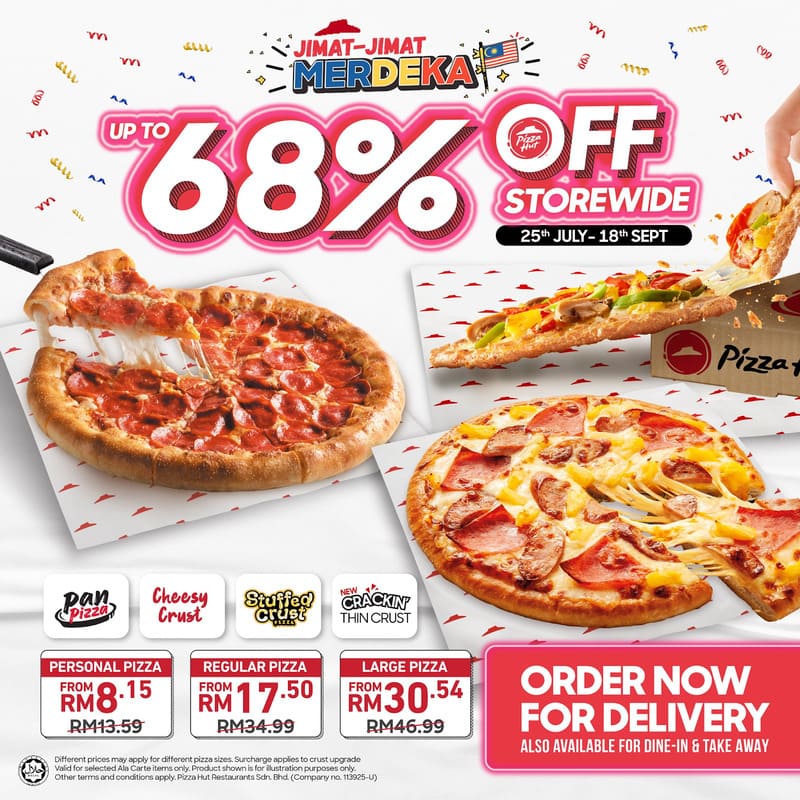 The image illustrates the Pizza Hut’s Merdeka promotions