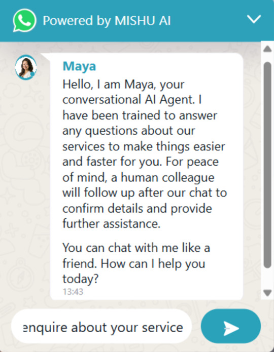 Mishu ‘s AI conversational Whatsapp chatbot