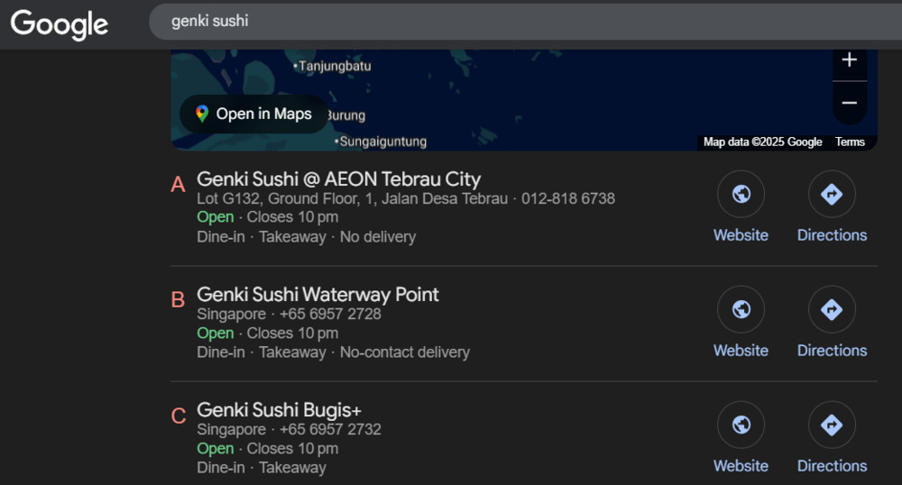 Genki sushi, Google Search Results