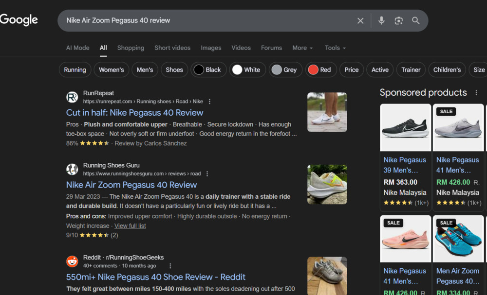 Different between search results