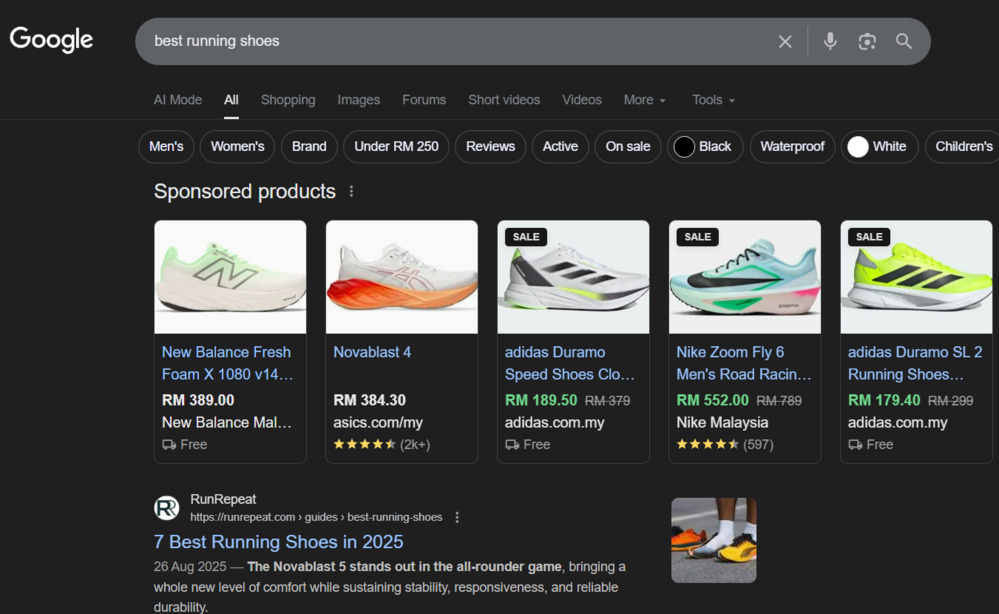 Different between search results