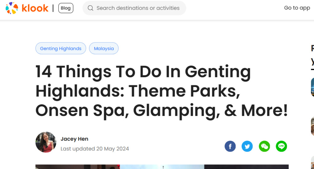 Klook’s Google Ads and Landing page for the search “things to do in Genting Highland”