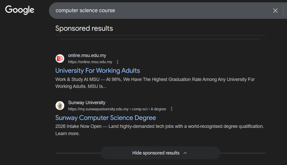 Sunway University , targeted Google Ads 
