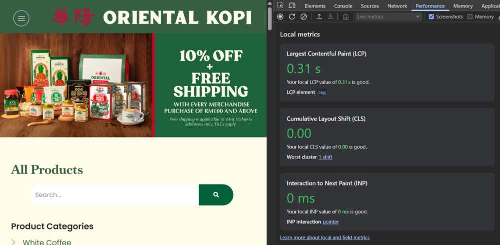 Technical SEO optimisation of Oriental Kopi website