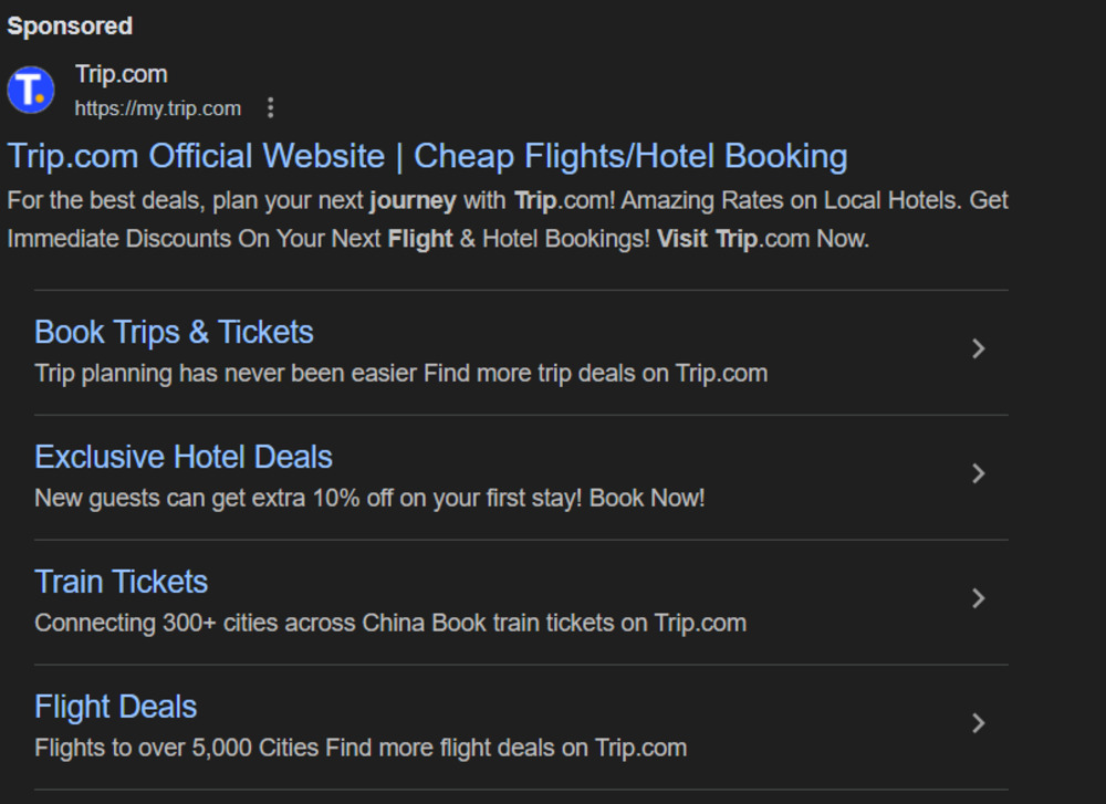 Trips Google Ads landing page
