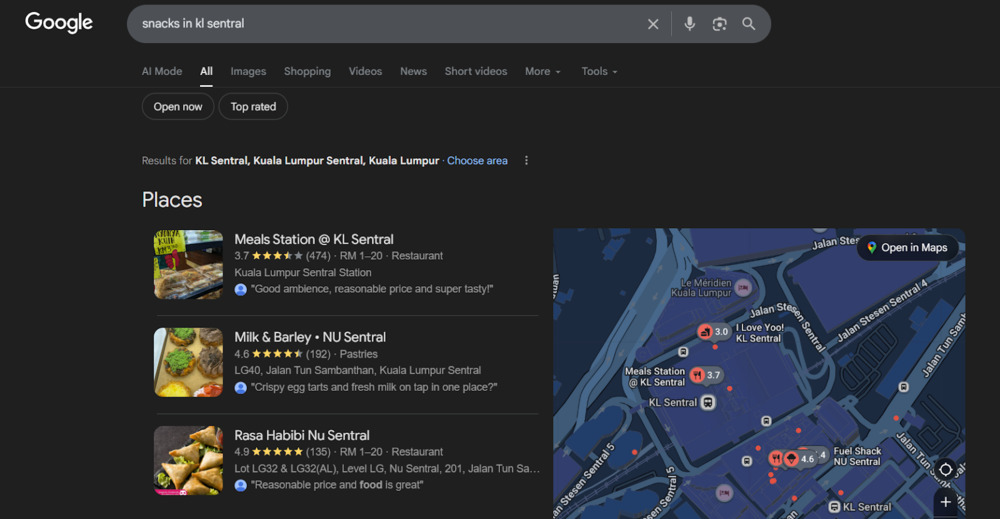 Example of Google Search Results
