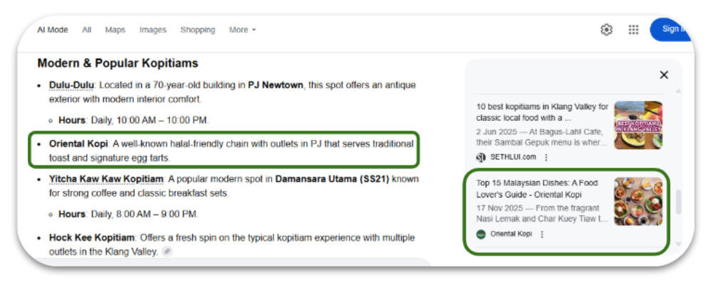 AI Overview of client appeared on Google