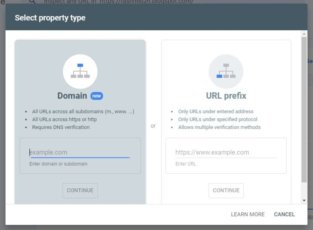 Add property to Google Search Console