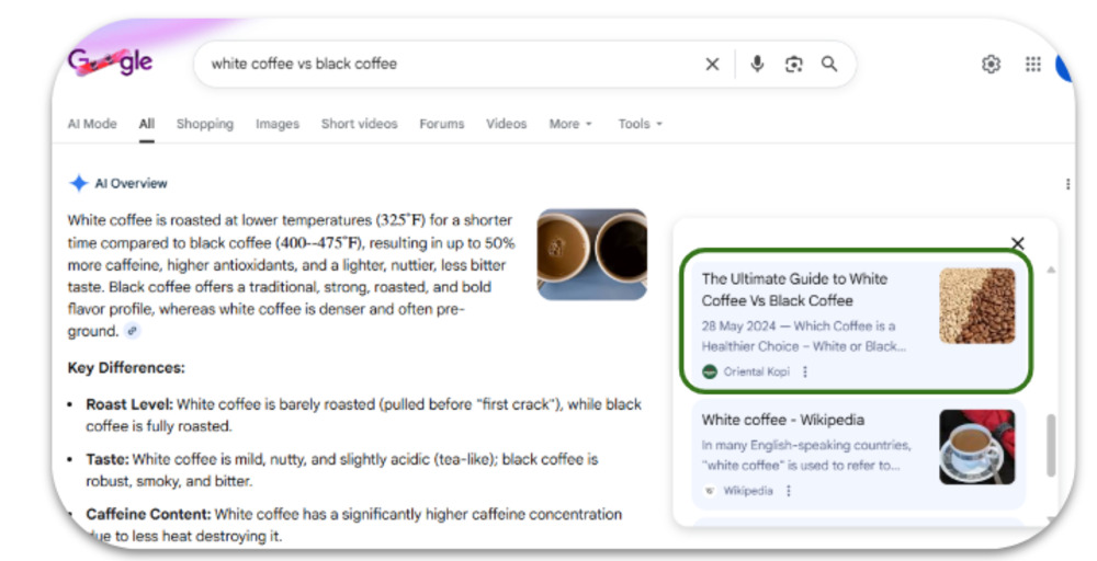 Comparison query on Google AI Overview