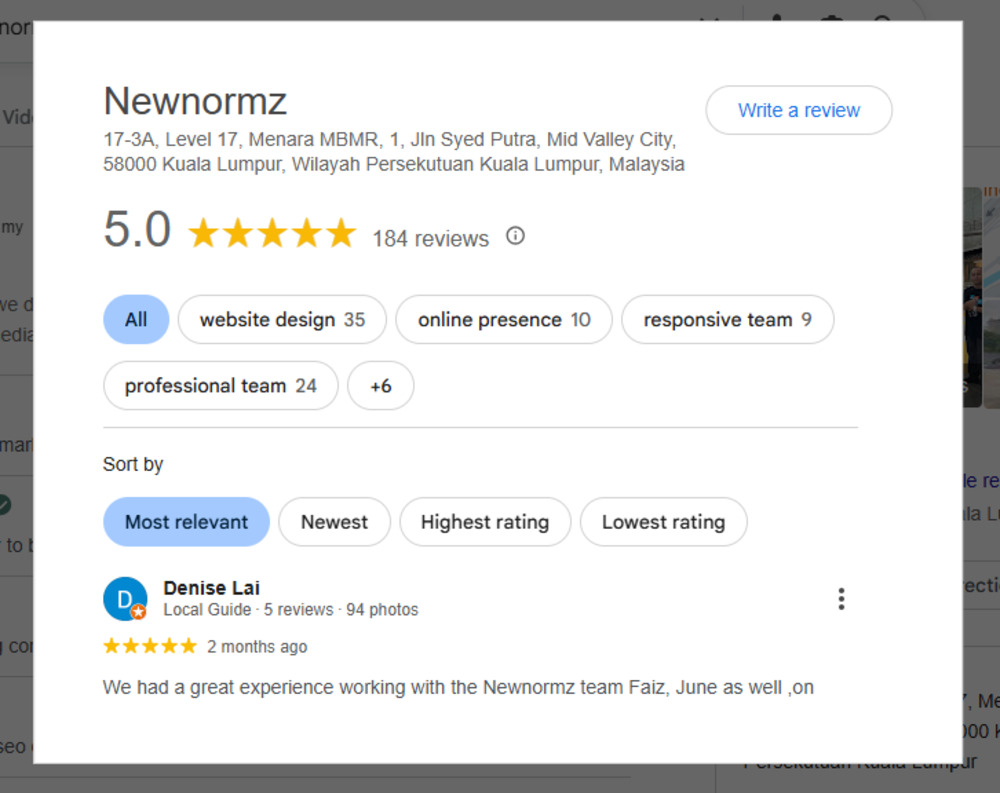 Google reviews for Newnorz digital marketing agency
