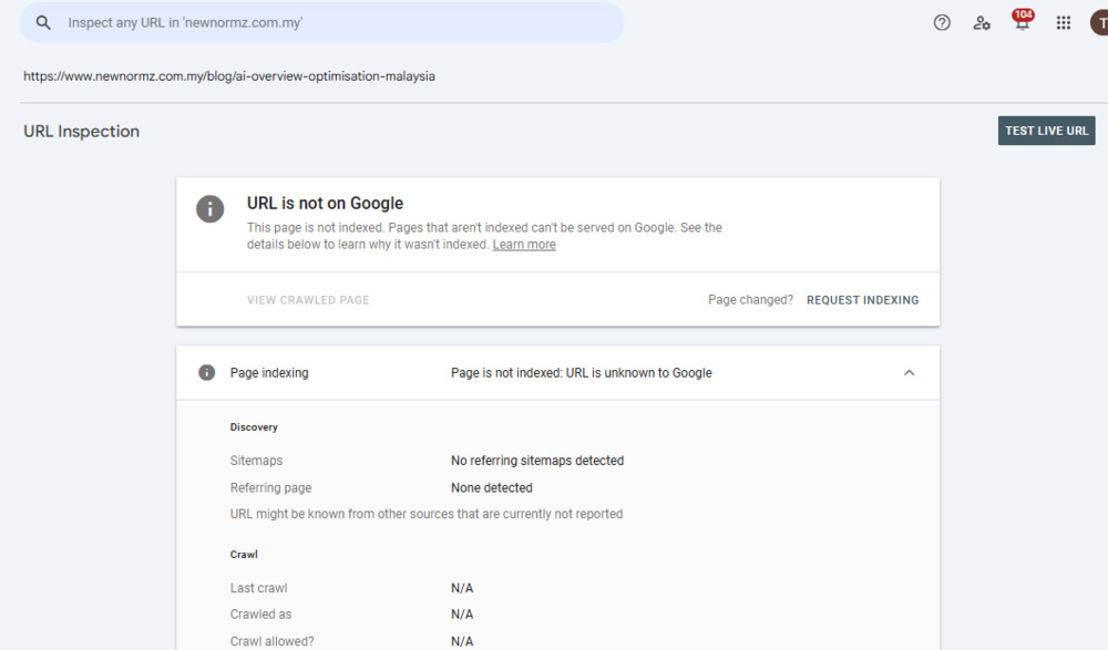 Request indexing for new pages, such as service pages and articles