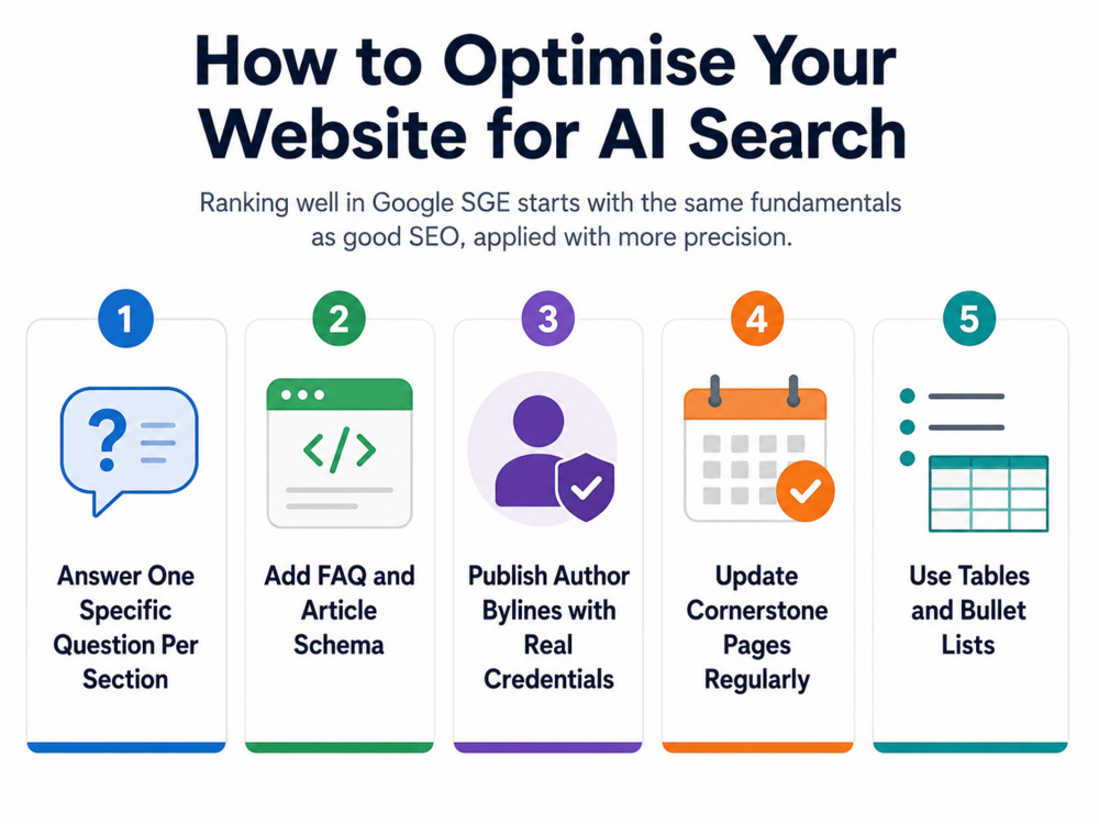 Actions that help to optimize websites for AI search.