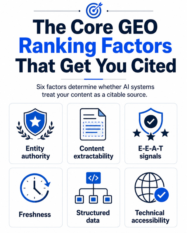 GEO factors to get ranked and cited.