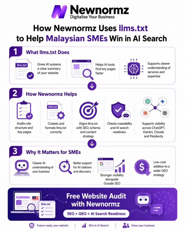 Newnormz reviewing an llms.txt file as part of an AI search visibility audit