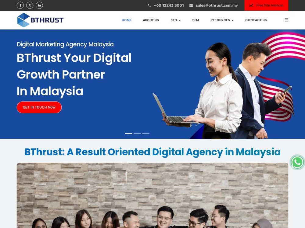 BThrust homepage, search growth agency