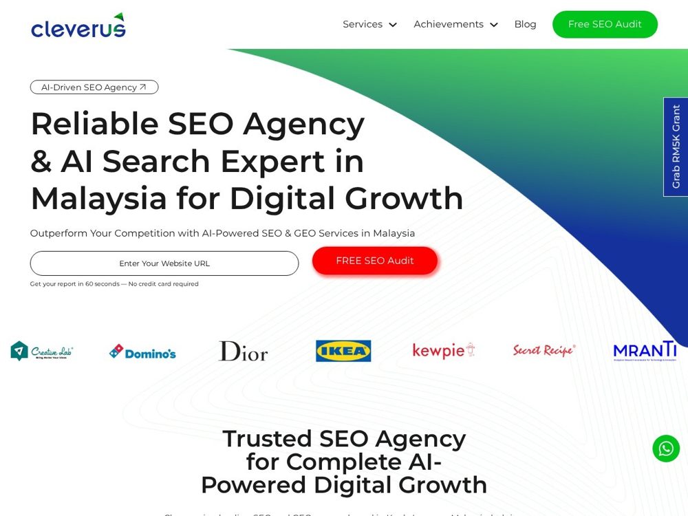 Cleverus homepage, AI SEO and GEO agency in Malaysia