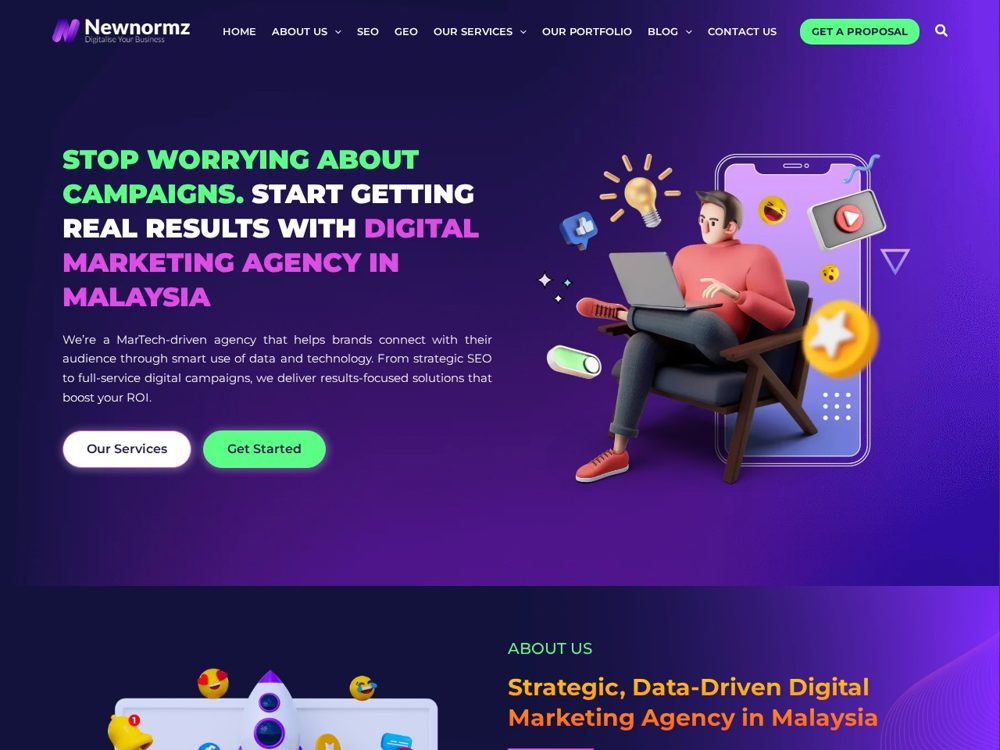 Newnormz homepage, GEO and AEO agency in Kuala Lumpur