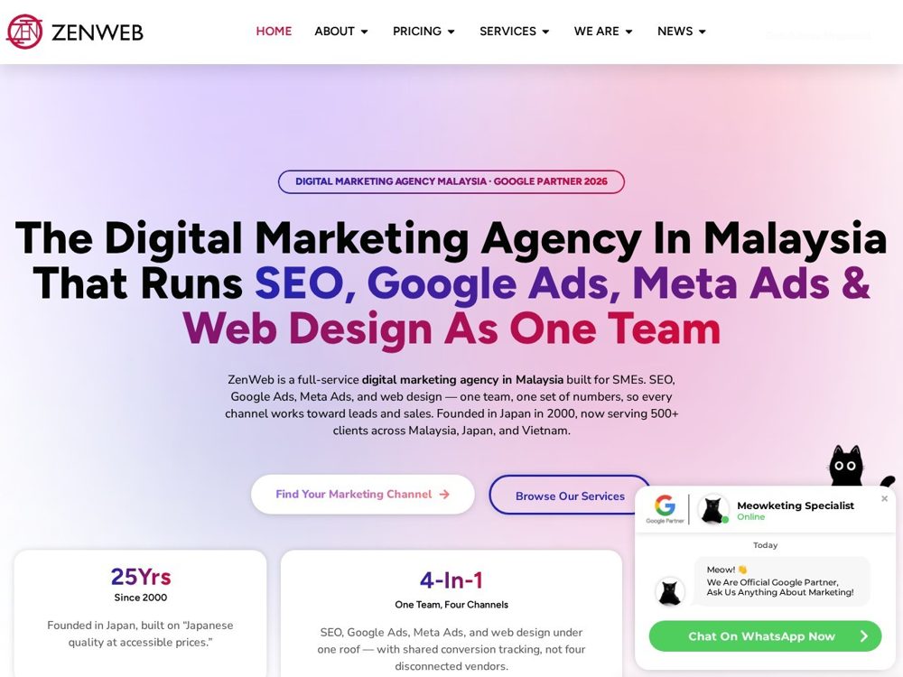 ZenWeb homepage, web and AI SEO agency