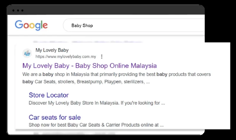 My Lovely Baby ranking #1 on Google for Baby Shop